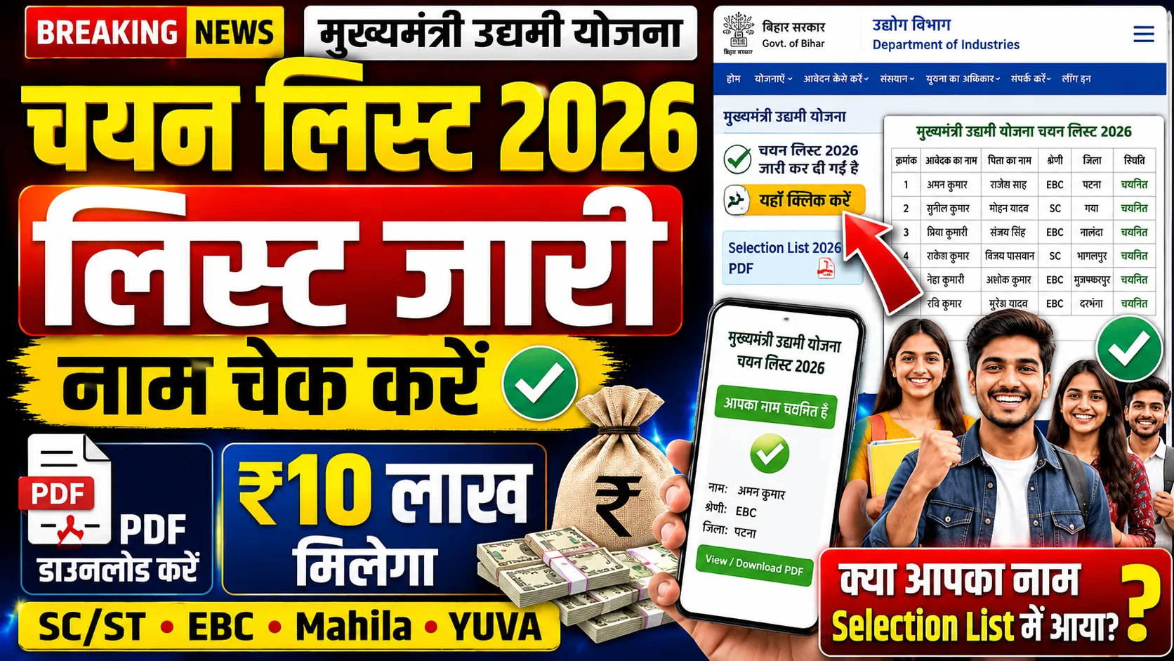 मुख्यमंत्री उद्यमी योजना चयन लिस्ट 2026 जारी, PDF डाउनलोड करें और देखें आपका नाम आया या नहीं