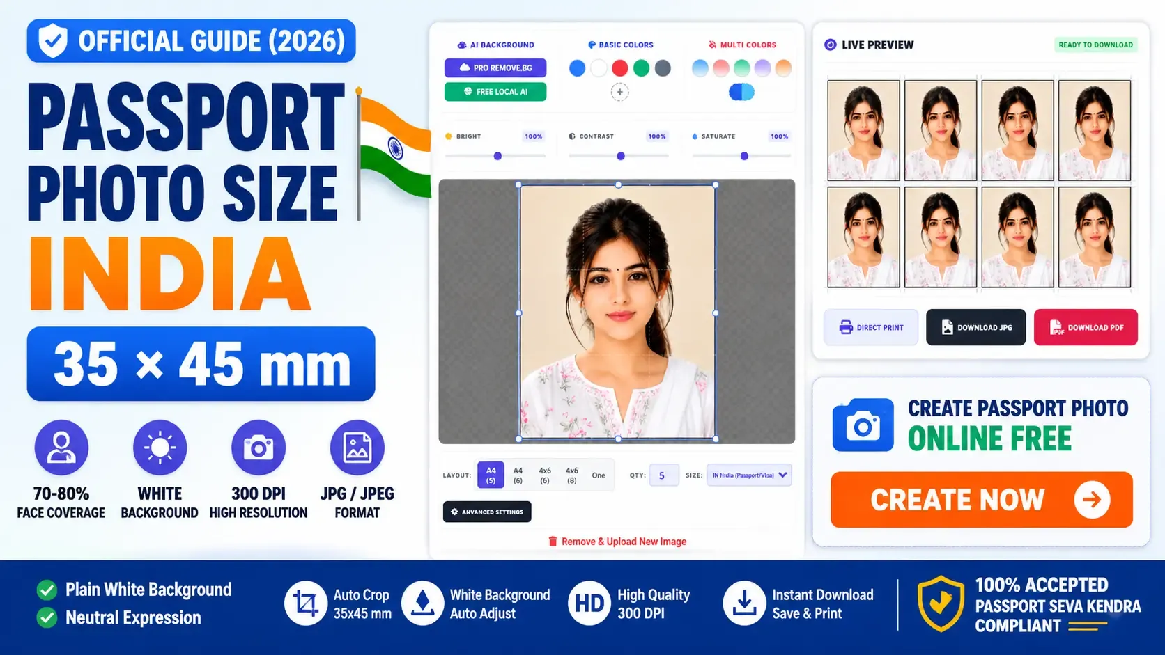 Passport Photo Size India (2026) – Official Size, Dimensions & Free Passport Photo Maker